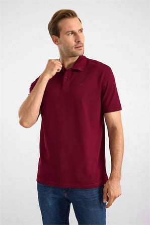 Koyu Bordo Regular Düz Nakışlı Pike Düğmeli Polo Yaka Tişört