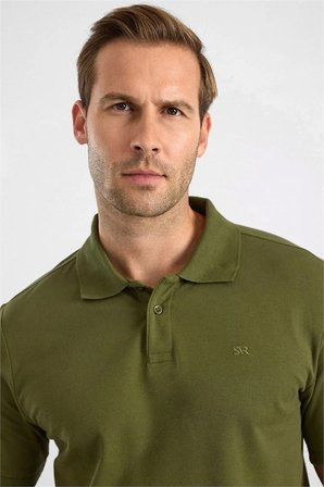 Haki Regular Düz Nakışlı Pike Düğmeli Polo Yaka Tişört