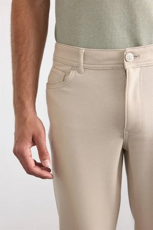 Bej Slim Karışık Desen Armürlü Normal Bel Casual Pantolon