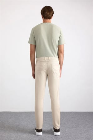Bej Slim Karışık Desen Armürlü Normal Bel Casual Pantolon