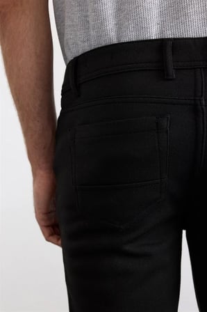 Siyah Slim Karışık Desen Armürlü Normal Bel Casual Pantolon