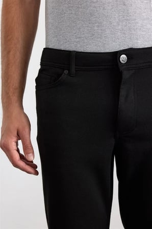 Siyah Slim Karışık Desen Armürlü Normal Bel Casual Pantolon