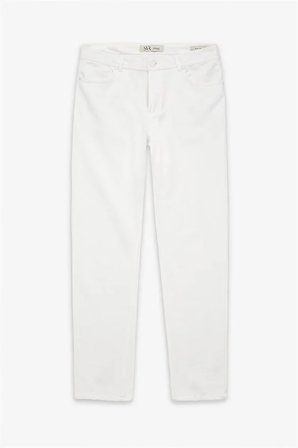 Beyaz Slim Karışık Desen Armürlü Normal Bel Casual Pantolon