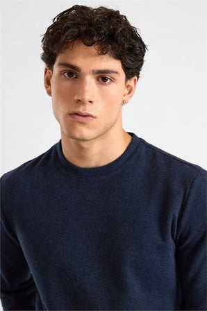 Lacivert Regular Düz Baskısız Selanik Bisiklet Yaka Sweatshirt