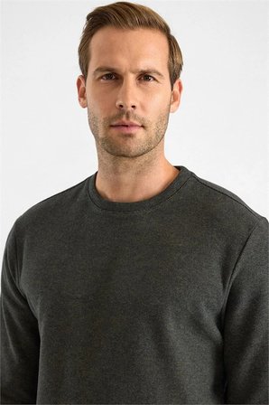Haki Regular Düz Bisiklet Yaka Sweatshirt