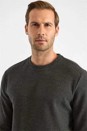 Haki Regular Düz Bisiklet Yaka Sweatshirt