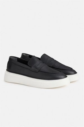 Siyah Gerçek Deri Bağcıksız Klasik Ayakkabı
