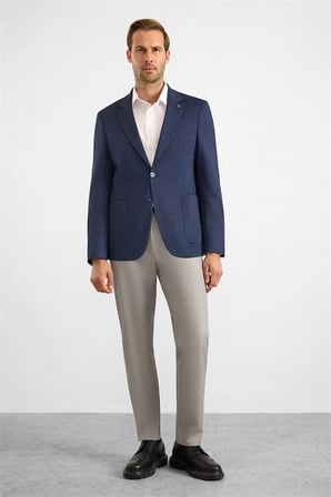 Lacivert Slim Mono Yaka Torba Cep 6 Drop Klasik Ceket