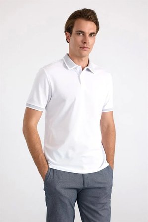 Beyaz Regular Düz Baskısız Pike Polo Yaka Tişört