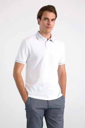 Beyaz Regular Düz Baskısız Pike Polo Yaka Tişört