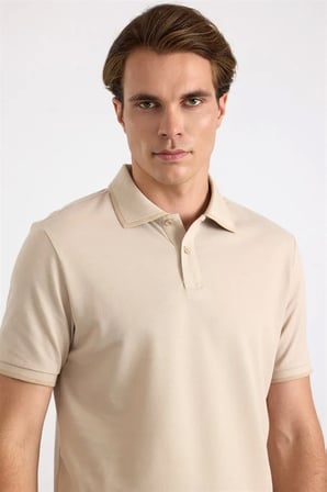 Bej Regular Düz Baskısız Pike Polo Yaka Tişört