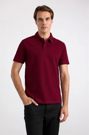Koyu Bordo Regular Petek Baskısız Süprem Düğmeli Polo Yaka Tişört