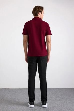Koyu Bordo Regular Petek Baskısız Süprem Düğmeli Polo Yaka Tişört
