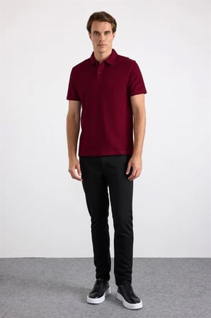 Koyu Bordo Regular Petek Baskısız Süprem Düğmeli Polo Yaka Tişört