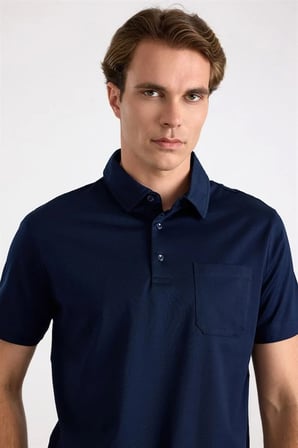 Lacivert Regular Düz Baskısız Süprem Düğmeli Polo Yaka Tişört