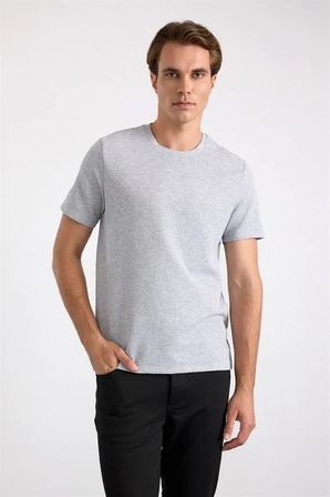 Gri Regular Bisiklet Yaka Tişört