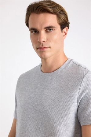 Gri Regular Bisiklet Yaka Tişört