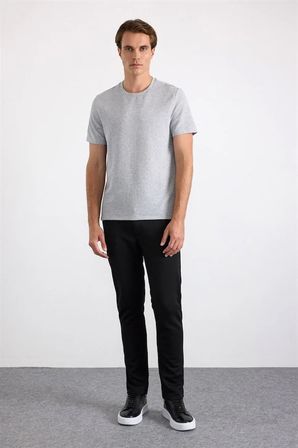 Gri Regular Bisiklet Yaka Tişört