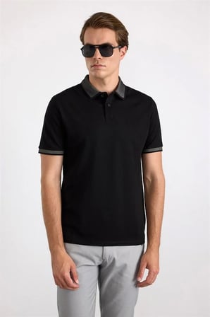 Siyah Regular Düz Baskısız Pike Polo Yaka Tişört