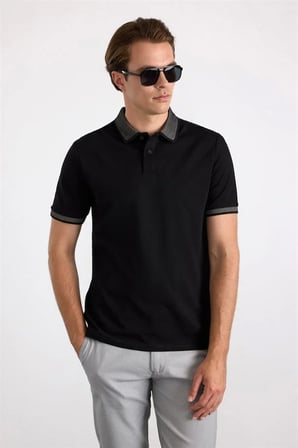 Siyah Regular Düz Baskısız Pike Polo Yaka Tişört