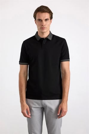 Siyah Regular Düz Baskısız Pike Polo Yaka Tişört