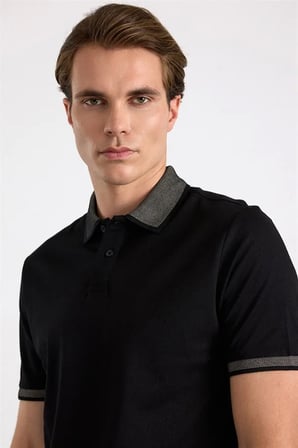 Siyah Regular Düz Baskısız Pike Polo Yaka Tişört