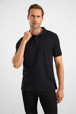 Siyah Slim Düz Baskısız Pike Düğmeli Polo Yaka Tişört