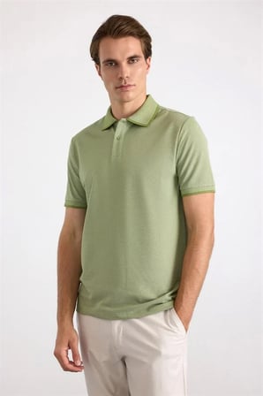 Su Yeşili Regular Düz Baskısız Pike Polo Yaka Tişört