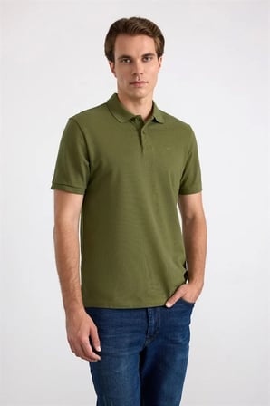 Haki Regular Düz Nakışlı Pike Düğmeli Polo Yaka Tişört