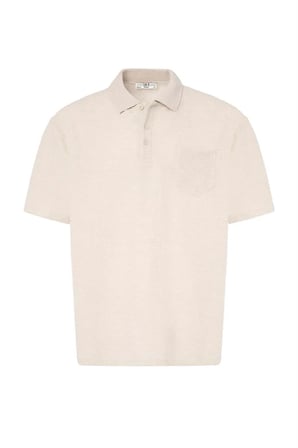 Bej Regular Düz Baskısız Waffle Düğmeli Polo Yaka Tişört