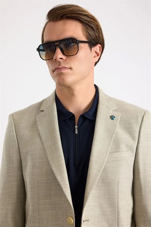 Su Yeşili Slim Mono Yaka Düz Poplin Torba Cep 6 Drop Klasik Ceket