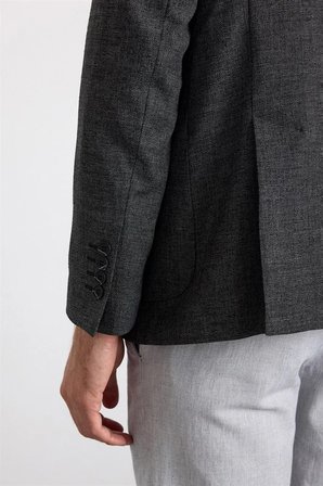 Siyah Slim Mono Yaka Düz Saten Torba Cep 6 Drop Klasik Ceket
