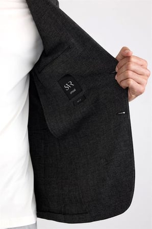 Siyah Slim Mono Yaka Düz Saten Torba Cep 6 Drop Klasik Ceket