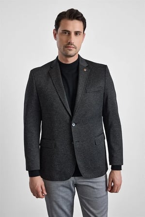 Siyah Regular Mono Yaka Torba Cep 4 Drop Klasik Ceket