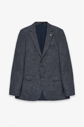 Lacivert Slim Mono Yaka Düz Pike Torba Cep Yıkamalı 6 Drop Klasik Ceket