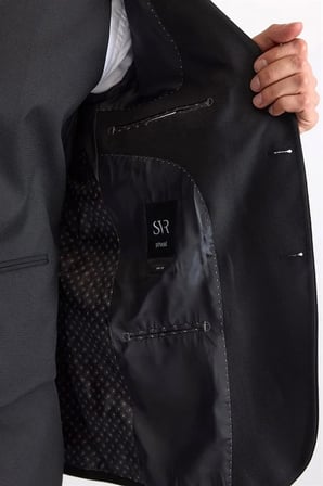 Siyah Slim Sivri Yaka Düz Pike Torba Cep Yıkamalı 6 Drop Yelekli Takım Elbise