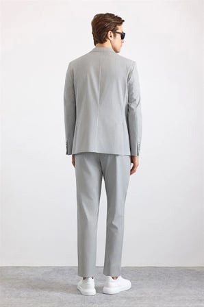 Gri Slim Mono Yaka Düz Torba Cep 6 Drop Takım Elbise