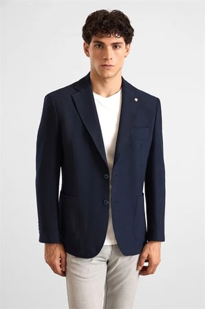 Lacivert Regular Mono Yaka Torba Cep 4 Drop Spor Ceket