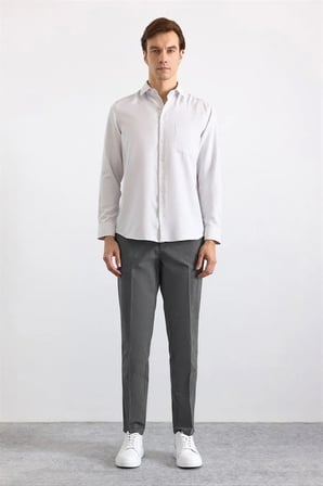 Bej Regular Klasik Yaka Düz Düz Kapaksız Cep Düğmeli Uzun Kollu Standart Casual Gömlek