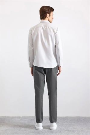 Bej Regular Klasik Yaka Düz Düz Kapaksız Cep Düğmeli Uzun Kollu Standart Casual Gömlek