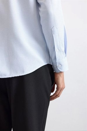 Buz Mavi Regular Klasik Yaka Düz Düz Kapaksız Cep Düğmeli Uzun Kollu Standart Casual Gömlek