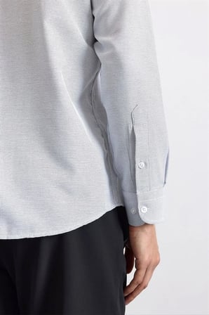 Lacivert Regular Klasik Yaka Düz Düz Kapaksız Cep Düğmeli Uzun Kollu Standart Casual Gömlek