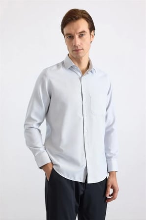 Taş Regular Klasik Yaka Düz Düz Kapaksız Cep Düğmeli Uzun Kollu Standart Casual Gömlek