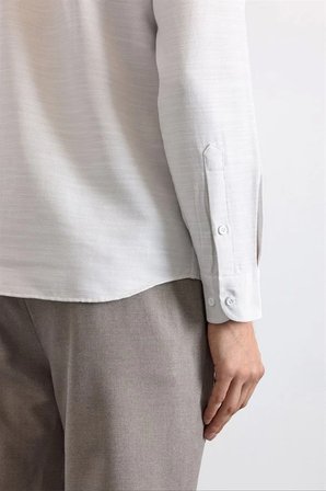 Bej Slim Klasik Yaka Düz Düz Cepsiz Düğmeli Uzun Kollu Standart Casual Gömlek