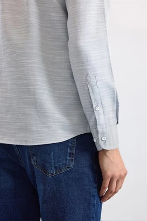 Lacivert Slim Klasik Yaka Düz Düz Cepsiz Düğmeli Uzun Kollu Standart Casual Gömlek