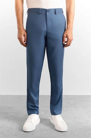 Saks Mavi Slim Düz Düz Normal Bel Casual Pantolon