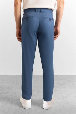 Saks Mavi Slim Düz Düz Normal Bel Casual Pantolon