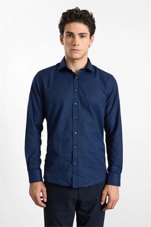 Lacivert Regular Klasik Yaka Minimal Oxford Cepsiz Düğmeli Uzun Kollu Casual Gömlek