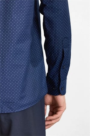 Lacivert Regular Klasik Yaka Minimal Oxford Cepsiz Düğmeli Uzun Kollu Casual Gömlek