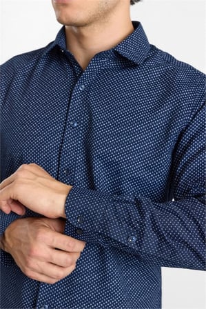 Lacivert Slim Klasik Yaka Minimal Oxford Cepsiz Düğmeli Uzun Kollu Casual Gömlek